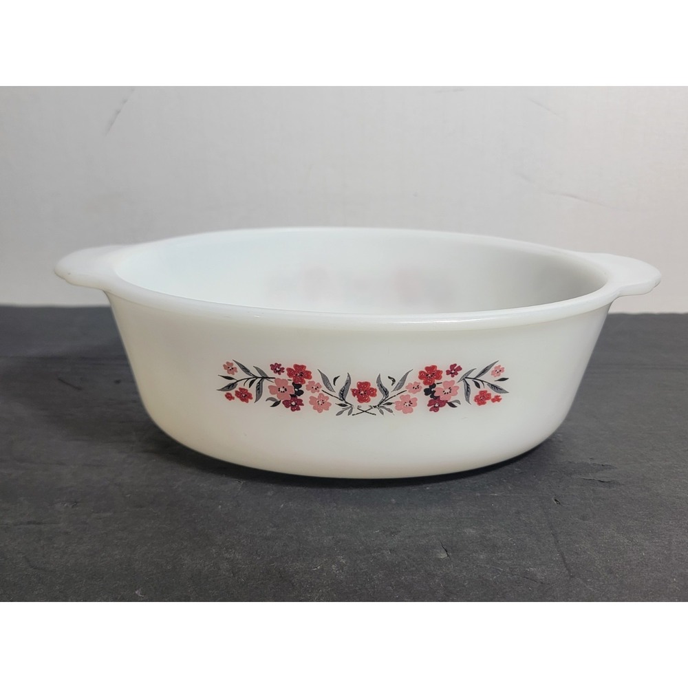Fire-King 467 1.5Qt Casserole Baking Dish Primrose Pattern Milk Glass No Lid